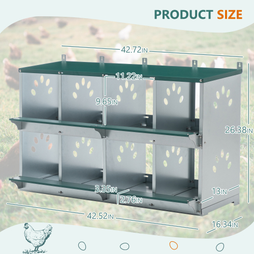 8 Compartment Chicken Nesting Boxes,For Laying Eggs, Metal Poultry Nest Box Wall Mount For Chickens, Hens, Large Vented 