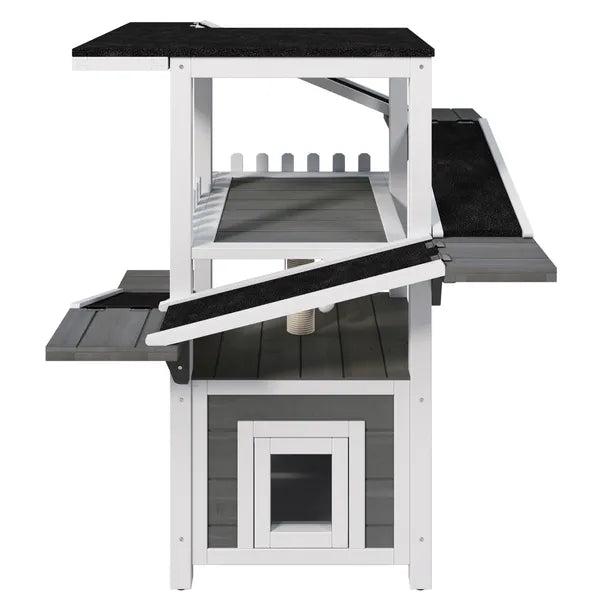 4 Tiers Outdoor Cat House Weatherproof Cat Tree Tower With Waterproof Roof And 2 Doors , Feral Cat Shelter Outside Enclo