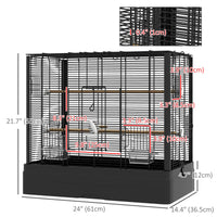 22" Bird Cage for Budgie Finches Canaries Love Birds with Wooden Stands, Slide-Out Tray, Handles, Food Containers, Black