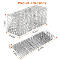 Humane Animal Trap Cage (30.51x11.02x11.81in) - Galvanized Sturdy Wire Mesh, Sensitive Trigger & Dual Doors, Handle Guar
