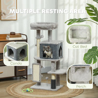 41 Inch Cat Tree with Scratching Posts, Cat Bed, Condo, Grooming Brush, Jumping Platforms, Toy Balls, Anti-tip Kit