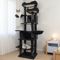 68in Tall Multi-Level Green Cat Tree with Hammocks, Hanging Basket, Cat Cave, Removeable Cushion, Scratching Posts - Plu