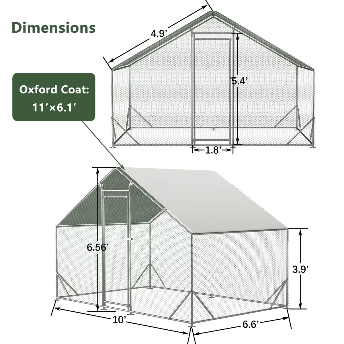 Large Metal Chicken Coop, Walk-in Chicken Run, Galvanized Wire Poultry Chicken Hen Pen Cage, Rabbits Duck Cages With Wat