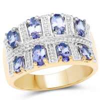 14K Yellow Gold Plated 1.68 Carat Genuine Tanzanite .925 Sterling Silver Ring