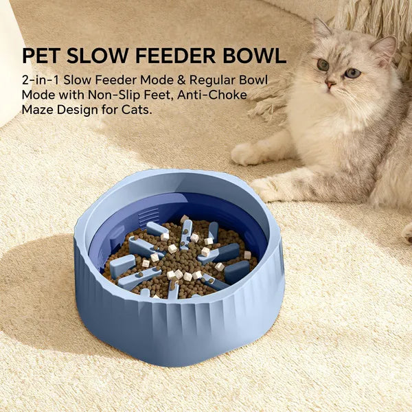 Blue Dual-purpose Slow Food Bowl, Fast&slow Food Can Be Freely Switched To Adapt To Different Pet Eating Habits, Cross-b