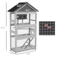 Wooden Bird Aviary with Slide-Out Tray, Birdhouse, Ladder, Perches for Finches, Parakeets, Gray