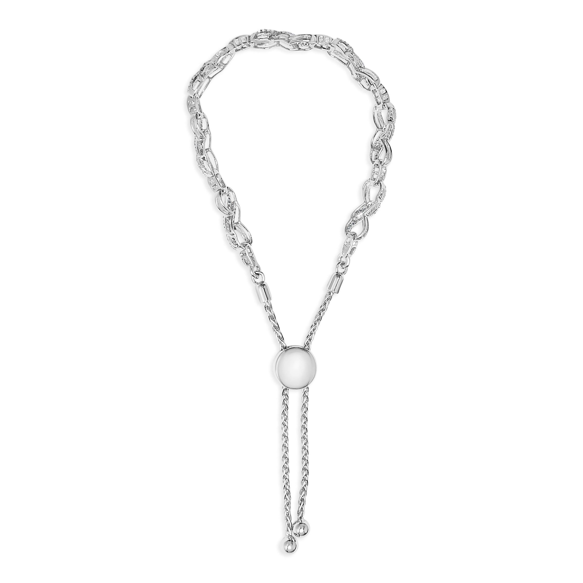 .925 Sterling Silver 1/2 Cttw Diamond Infinity Link Bolo Bracelet