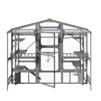 Large Outdoor Catio for 6-10 Cats, Pine Wood Cat Cage Outdoor with Weatherproof Roof, 6 Platforms, Climbing Ramp, 1 Rest