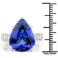 11.40 Carat Genuine Tanzanite and White Diamond 18K White Gold Ring