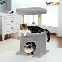 Cozy Gray Cat Tree Condo - 27" Multi-Level Tower with Spacious Perch and Scratching Posts for Kittens and Medium Cats - BIG FRENCHIES