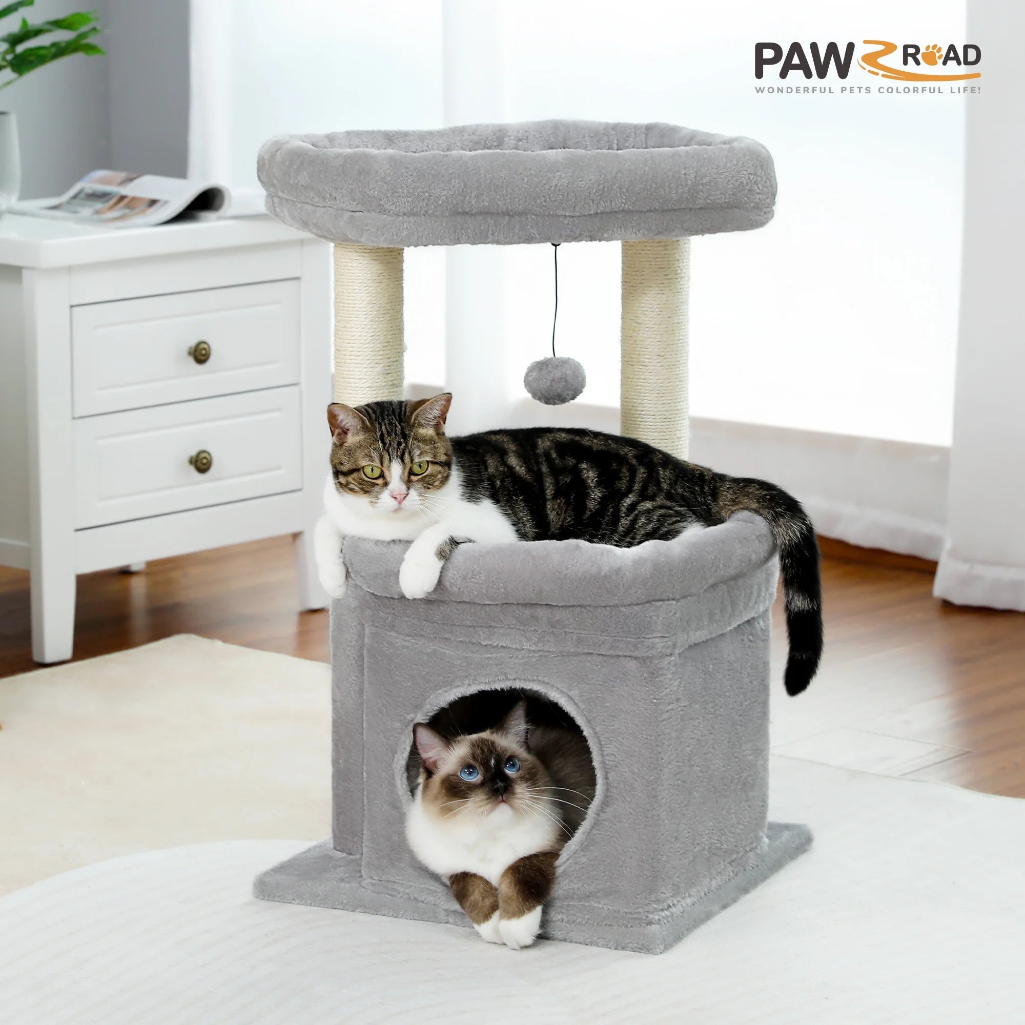 Cozy Gray Cat Tree Condo - 27" Multi-Level Tower with Spacious Perch and Scratching Posts for Kittens and Medium Cats - BIG FRENCHIES