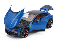 2022 Ferrari Purosangue Blu Corsa Blue Metallic with Black Top and Orange Interior 1/18 Diecast Model Car by Polistil