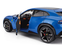 2022 Ferrari Purosangue Blu Corsa Blue Metallic with Black Top and Orange Interior 1/18 Diecast Model Car by Polistil