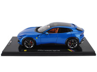 2022 Ferrari Purosangue Blu Corsa Blue Metallic with Black Top and Orange Interior 1/18 Diecast Model Car by Polistil