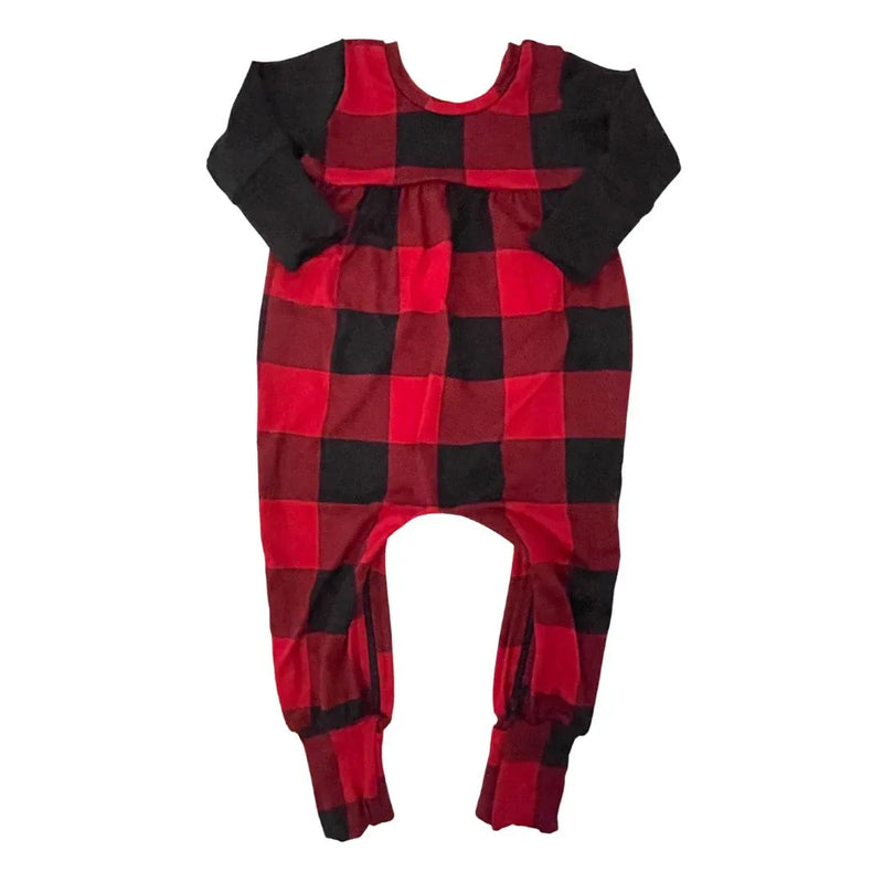 Black/Red Buffalo Plaid BUBBLE Zip Romper - BIG FRENCHIES