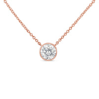 10K Rose Gold 1/3 Carat Round Brilliant-Cut Diamond Modern Bezel-Set Solitaire 16"-18" Pendant Necklace (H-I Color, SI2-I1 Clarity)