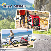 2-in-1 Pet Bike Trailer for Small Medium Dogs, Road-Visibility Dog Stroller Bicycle Carrier, Weather-Strong Bike Wagon T