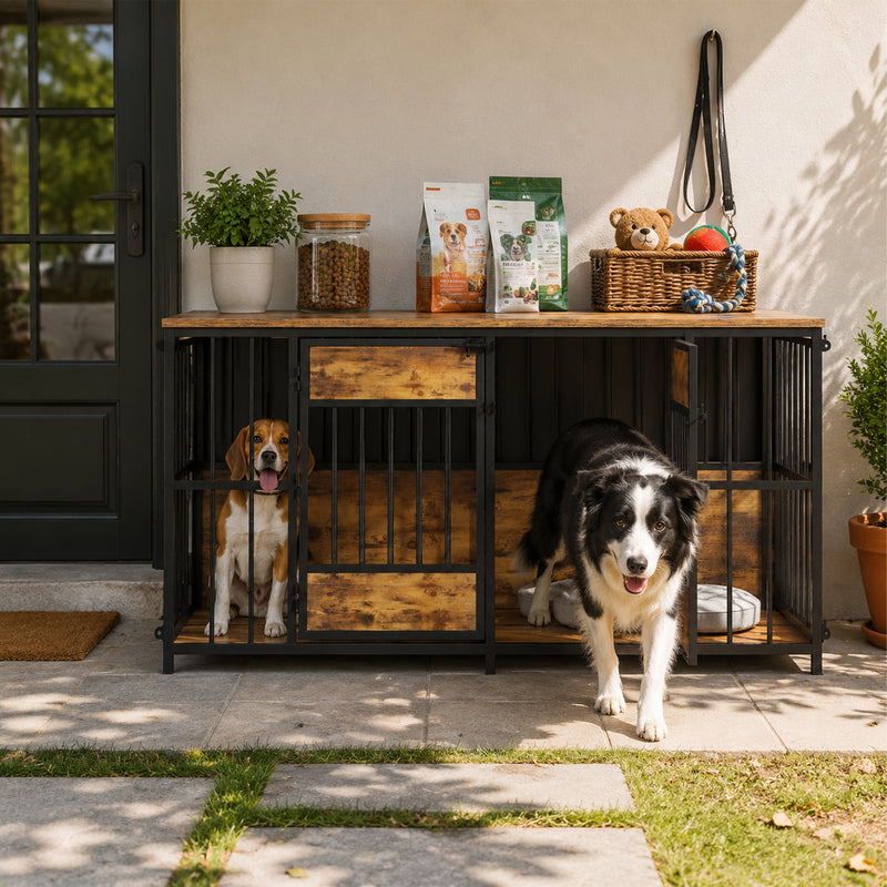 Wooden Dog Crate Furniture, Large Dog Kennel With Storage Top, Indoor Pet Cage