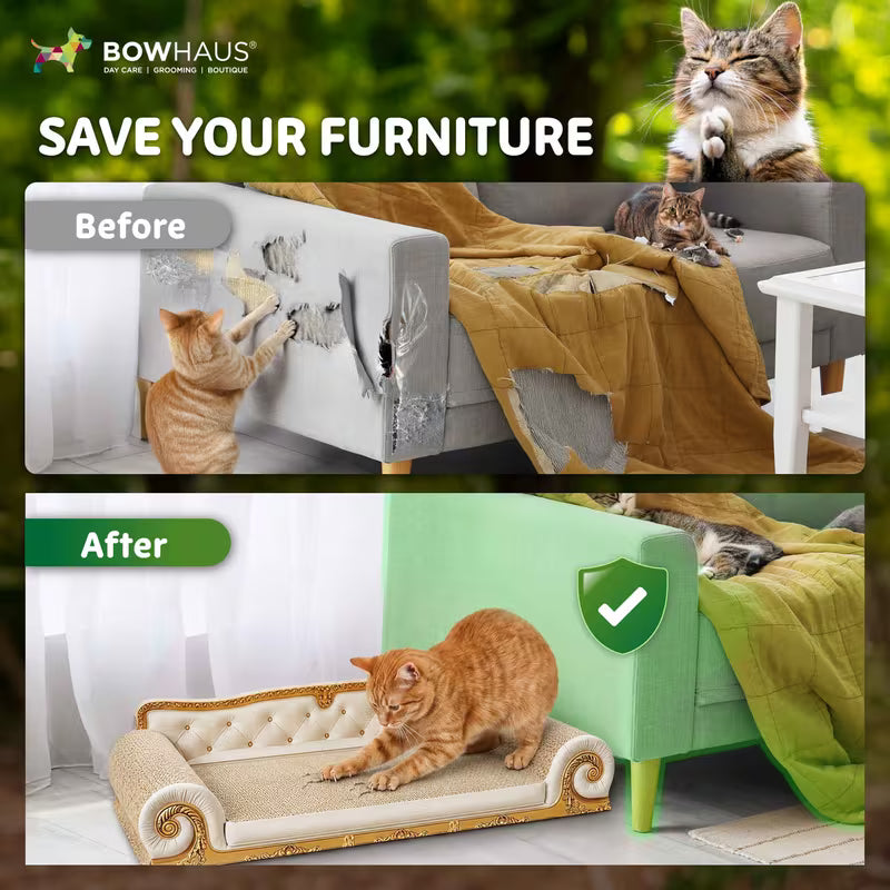 27.5" Cat Couch Scratcher Bed – Corrugated Cardboard Lounge Sofa for Indoor Cats