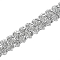 .925 Sterling Silver 3.0 Cttw Diamond Multi Row Cluster Slanted Wave Link 7-Â¼â€ Tennis Bracelet (I-J Color, I2-I3 Clarity)