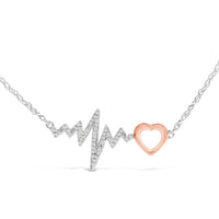 14K Rose Gold Plated Silver Diamond Accent Zig Zag Heart Necklace