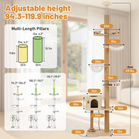 Floor-to-Ceiling Cat Tree With Natural Sisal Rope Scratching Post - Adjustable Height Modern Cat Activity Tree, Cat Scra