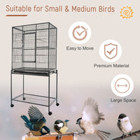 30" Rolling Metal Bird Cage Feeder with Detachable Rolling Stand, Storage Shelf, Wood Perch & Food Container