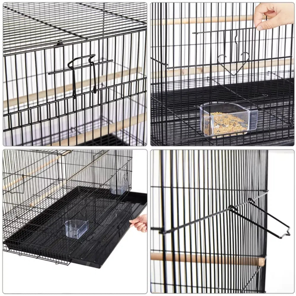 30.5'' Metal Cage with Wood Perches for Small birds, Black
