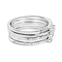 Sterling Silver 3/8 Cttw Diamond Bezel and Pave Set Stackable Ring Set