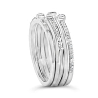 Sterling Silver 3/8 Cttw Diamond Bezel and Pave Set Stackable Ring Set