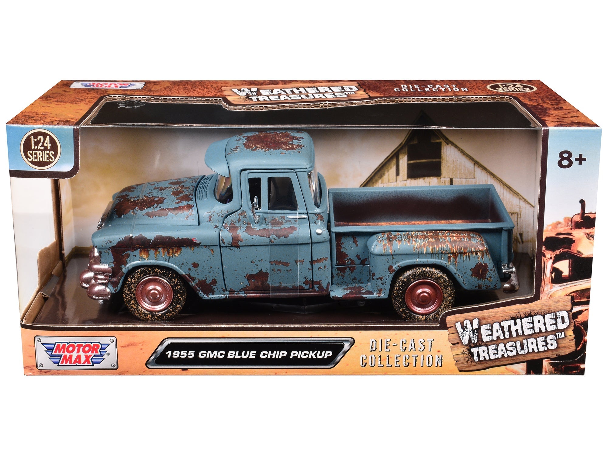 1955 GMC Blue Chip Pickup Truck Matt Blue (Rusted) "Weathered Treasures" Series 1/24 Diecast Model Car by Motormax  free shipping USA