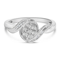 Sterling Silver 1/10 Cttw Diamond Bypass Cluster Ring