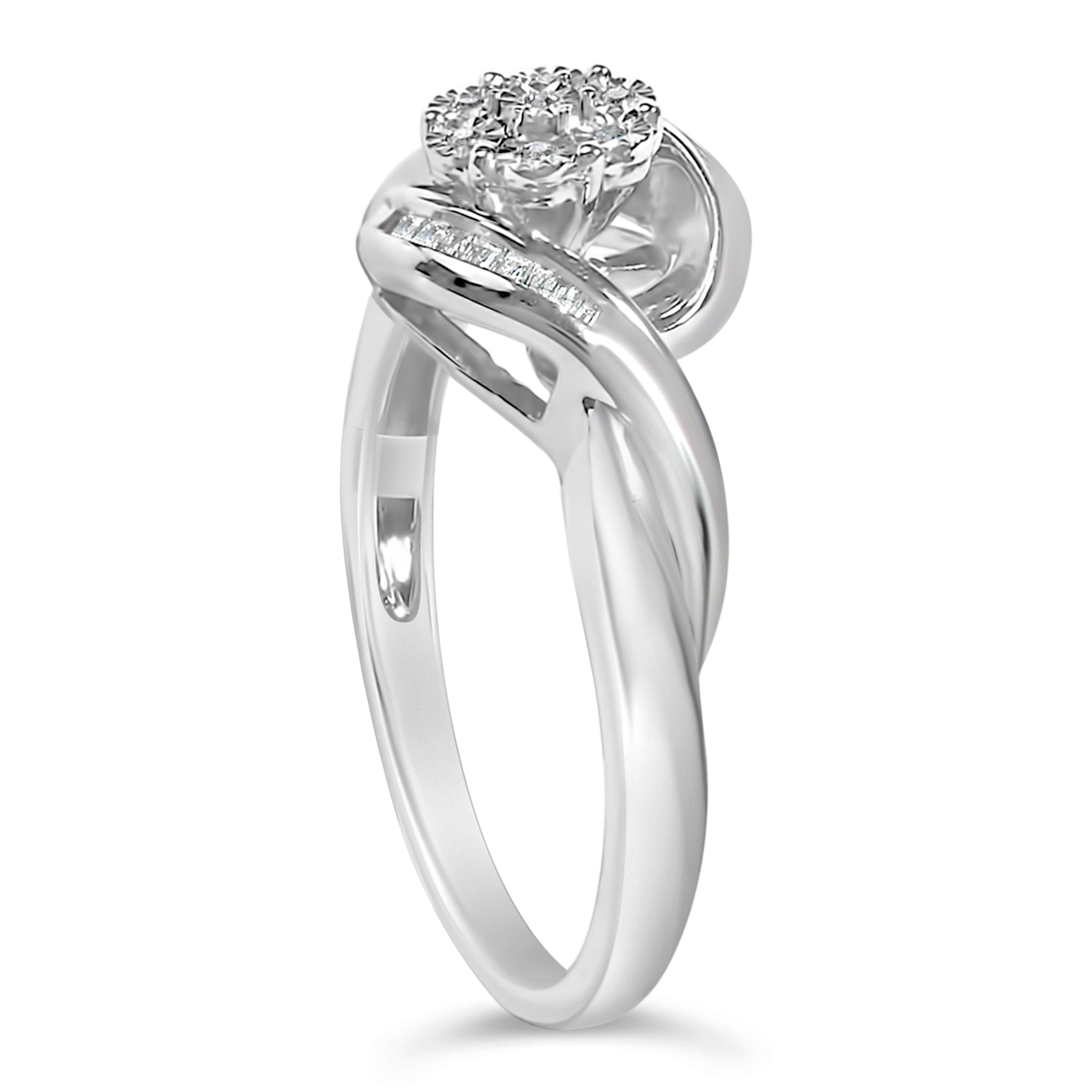 Sterling Silver 1/10 Cttw Diamond Bypass Cluster Ring