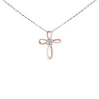 10K Rose Gold Plated Sterling Silver Diamond Accent Cross Pendant Necklace