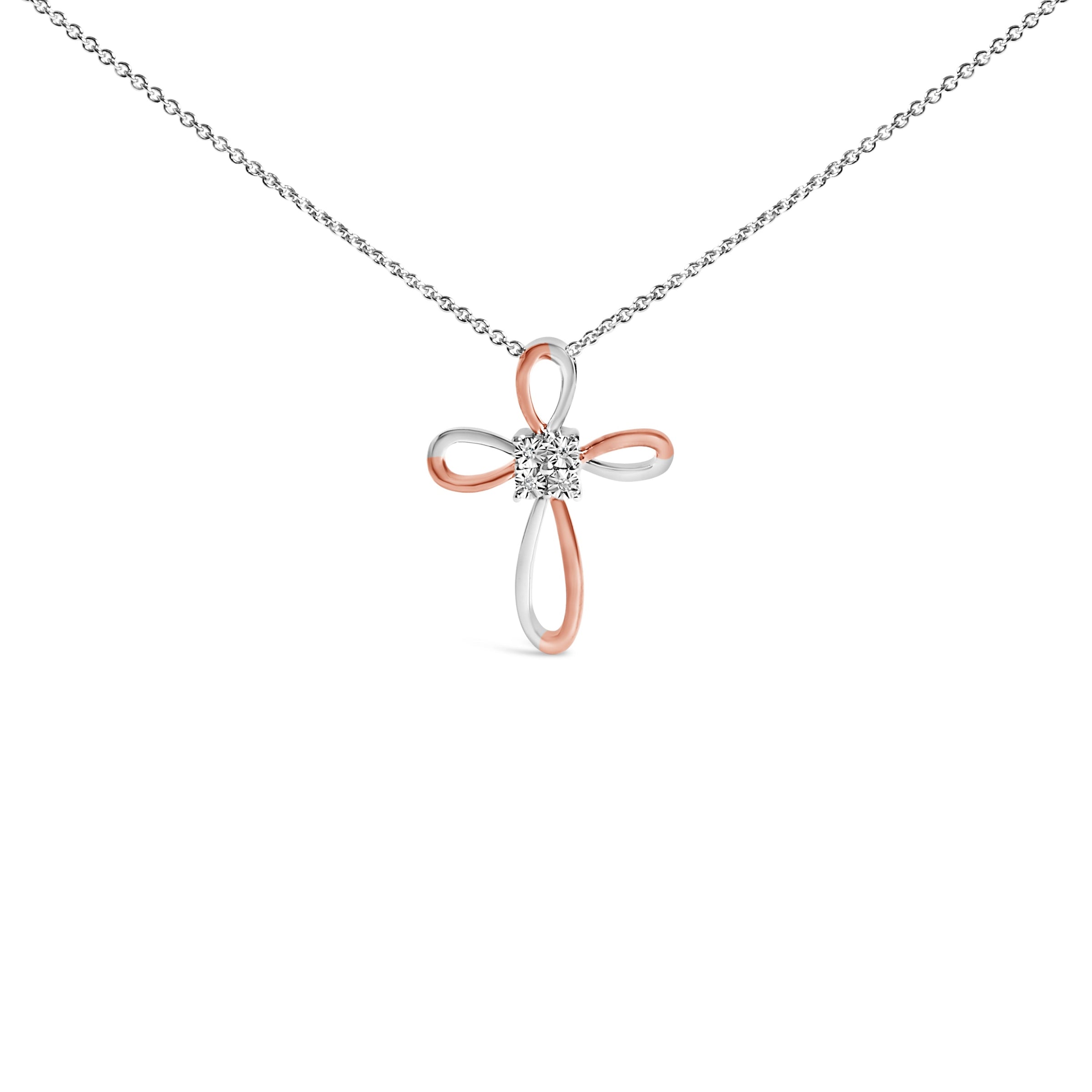 10K Rose Gold Plated Sterling Silver Diamond Accent Cross Pendant Necklace