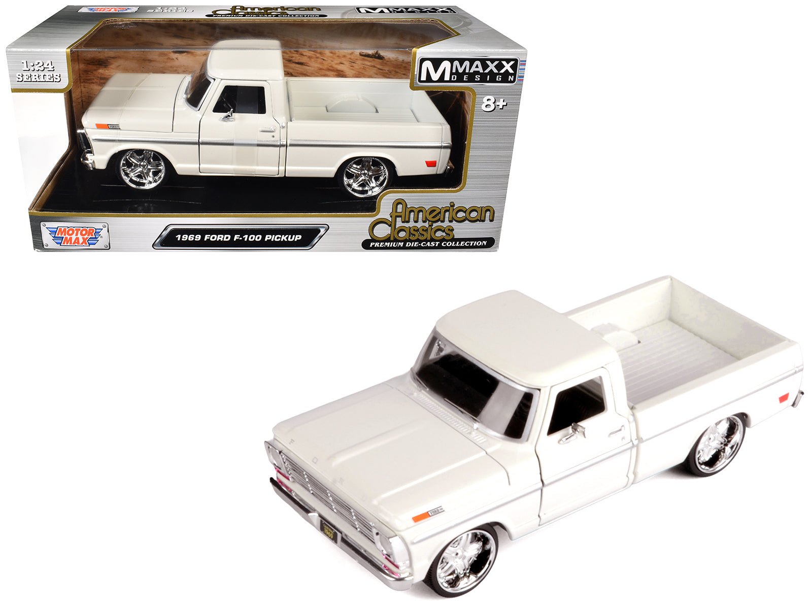 1969 Ford F-100 Pickup Truck Cream "Maxx Design" Series 1/24 Diecast Model Car by Motormax  free shipping USA