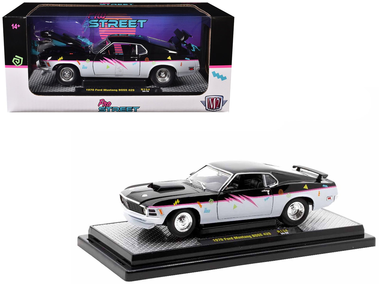 1970 Ford Mustang BOSS 429 "Pro Street" Black and Gray with Graphics Limited Edition to 6650 pieces Worldwide 1/24 Diecast Model Car by M2 Machines  free shipping USA