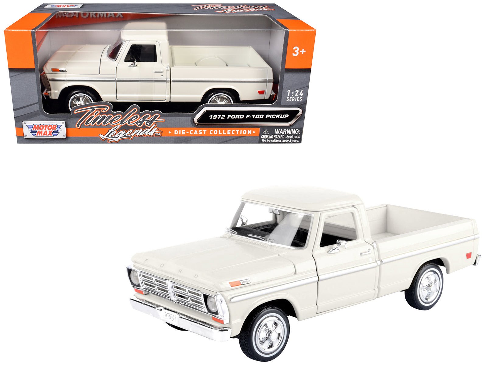 1972 Ford F-100 Pickup Truck Cream "Timeless Legends" Series 1/24 Diecast Model Car by Motormax  free shipping USA