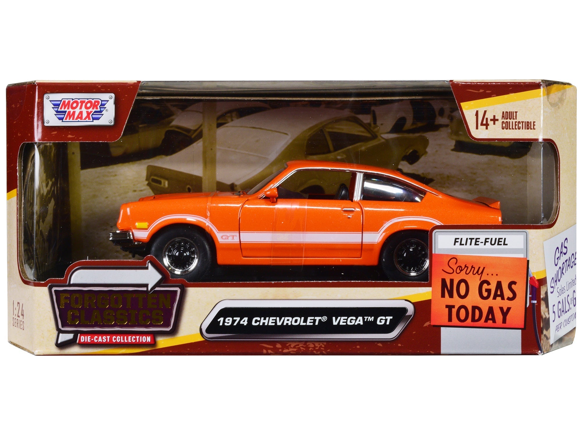 1974 Chevrolet Vega GT Orange Metallic with White Stripes "Forgotten Classics" Series 1/24 Diecast Model Car by Motormax  free shipping USA