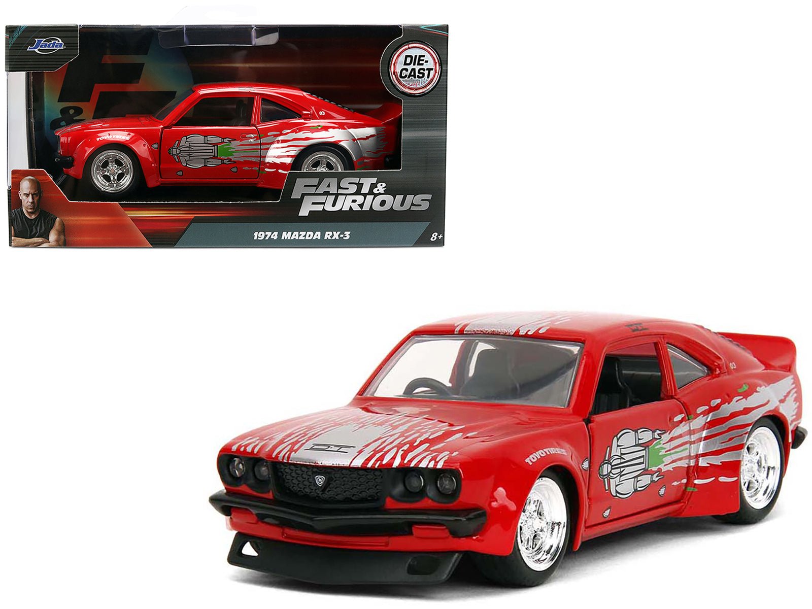 1974 Mazda RX-3 Red with Graphics "Fast & Furious" Series 1/32 Diecast Model Car by Jada  free shipping USA