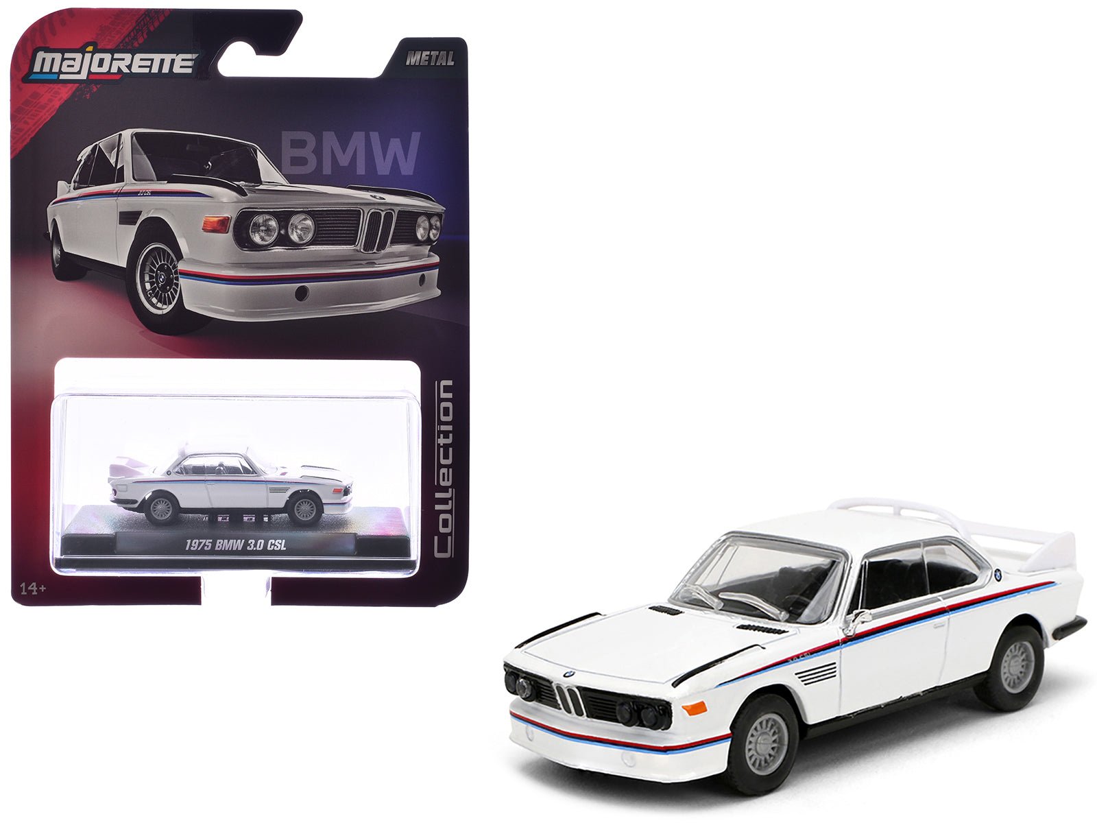 1975 BMW 3.0 CSL White with Red and Blue Stripes "Collection" Series 1/64 Diecast Model Car by Majorette  free shipping USA
