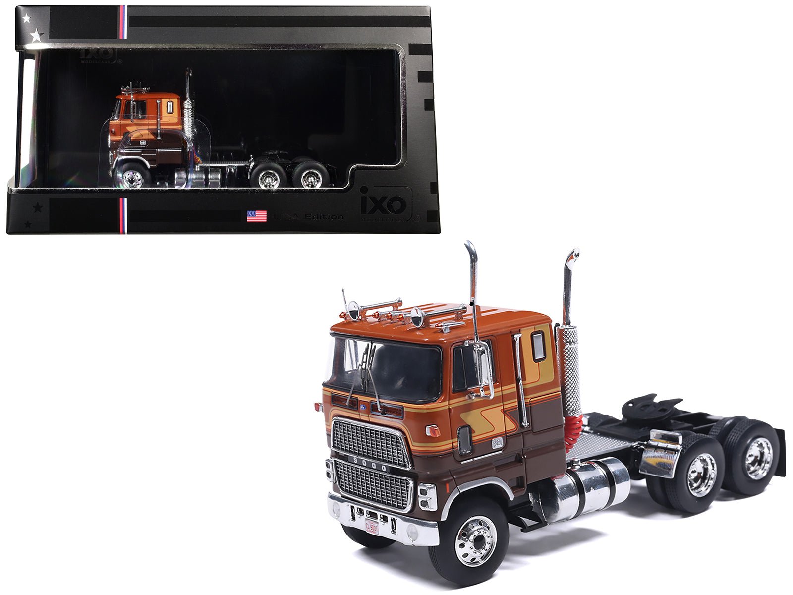 1976 Ford CL 9000 Truck Tractor Brown Two-Tone with Graphics 1/64 Diecast Model by IXO Models  free shipping USA