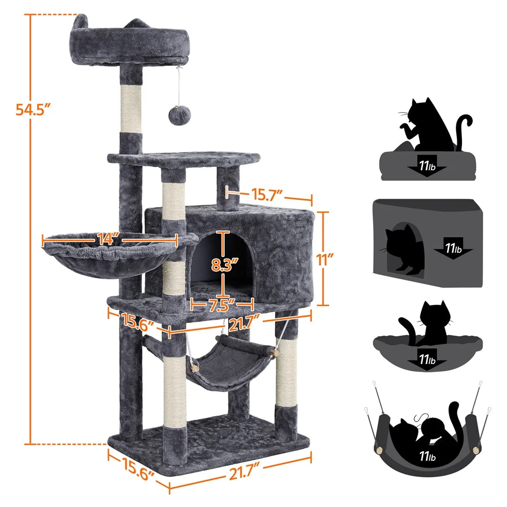 Ultimate 55" Dark Gray Cat Tree Tower - The Perfect Playground for Your Feline Friends! - BIG FRENCHIES
