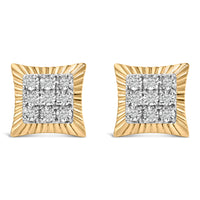 10K Yellow Gold Plated .925 Sterling Silver 1/4 Cttw Diamond Textured Halo Stud Earrings