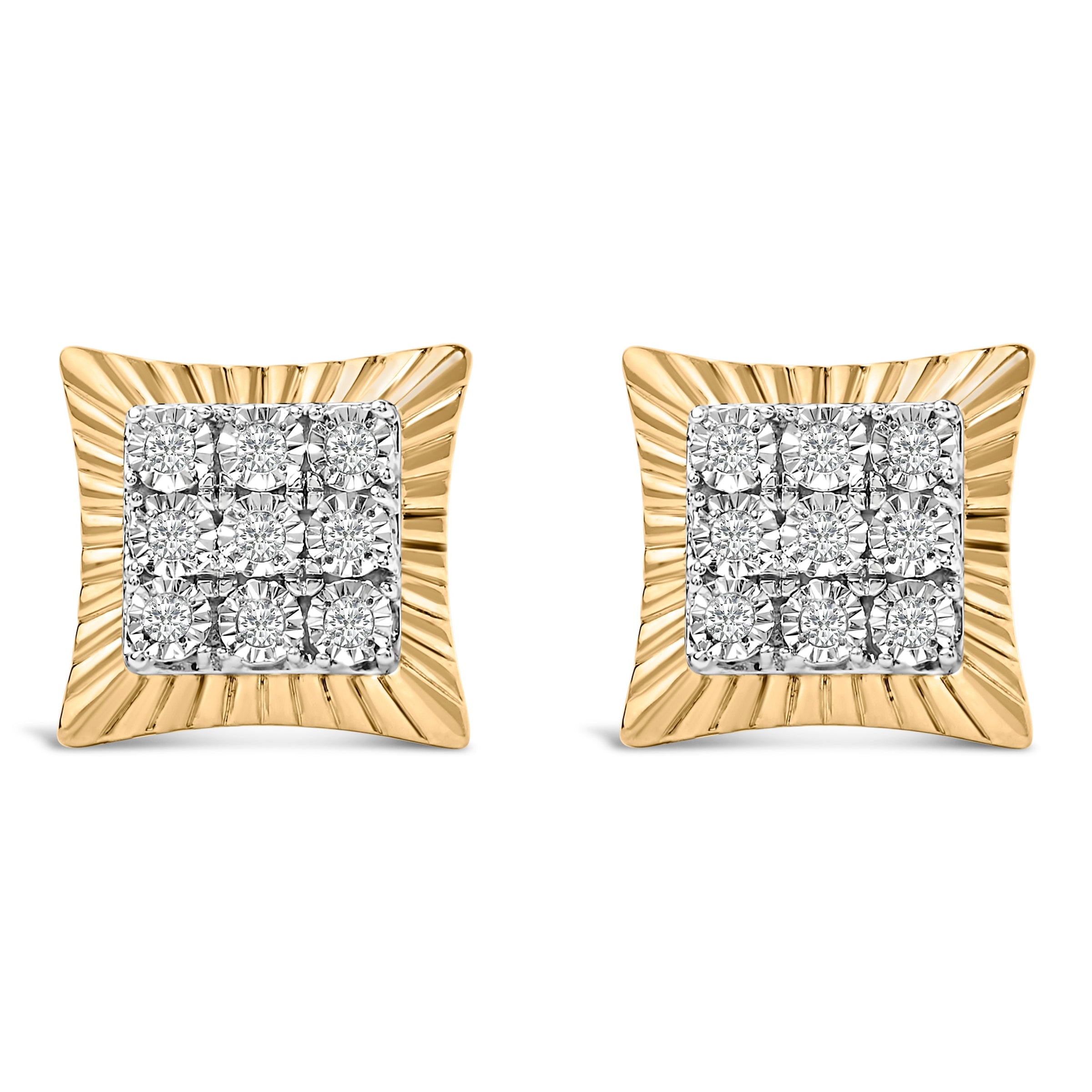 10K Yellow Gold Plated .925 Sterling Silver 1/4 Cttw Diamond Textured Halo Stud Earrings