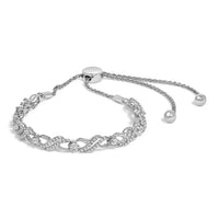 .925 Sterling Silver 1/2 Cttw Diamond Weave and Station Bolo Bracelet