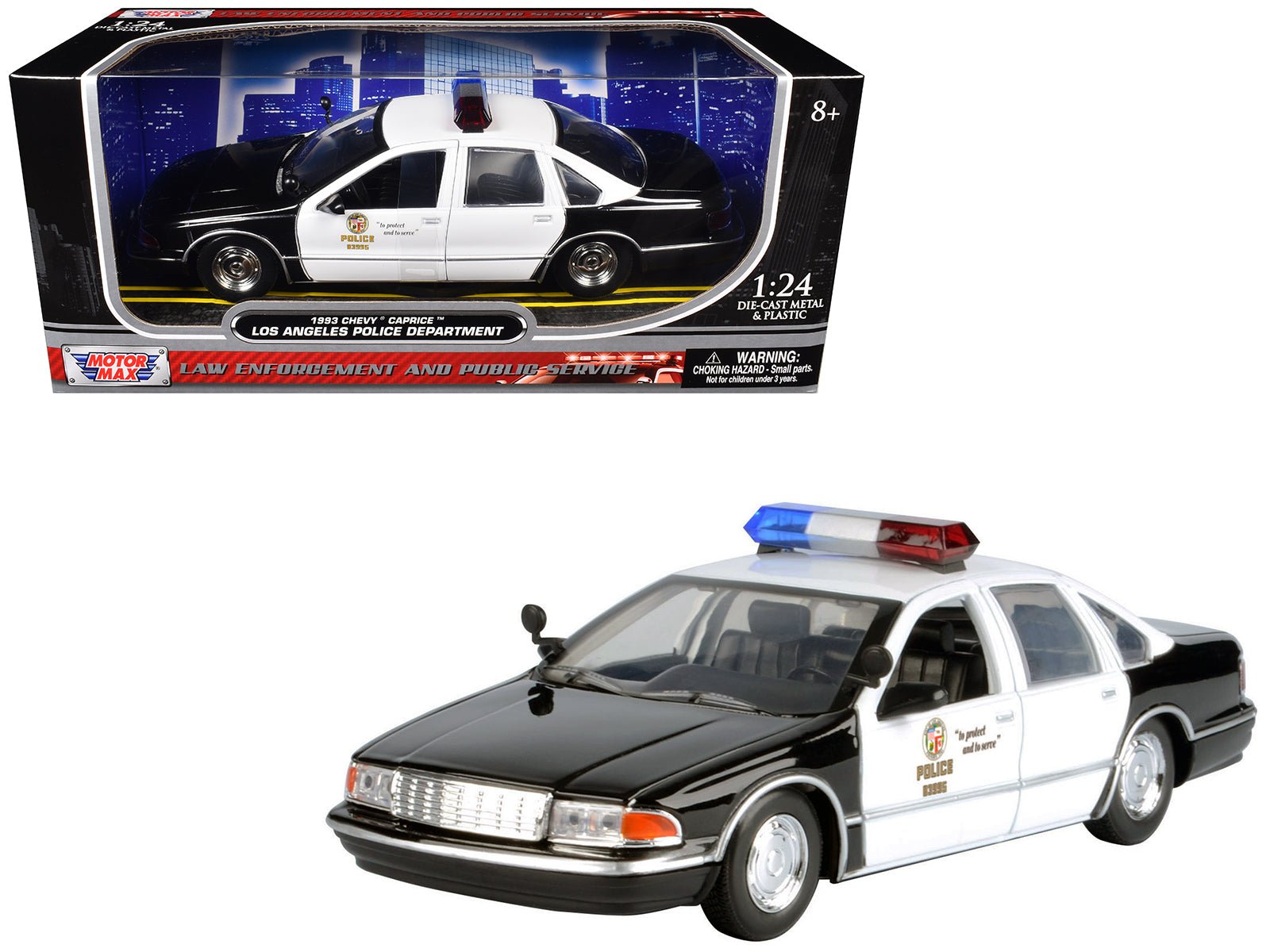 1993 Chevrolet Caprice Police Car "LAPD (Los Angeles Police Department)" Black and White "Law Enforcement and Public Service" Series 1/24 Diecast Model Car by Motormax  free shipping USA