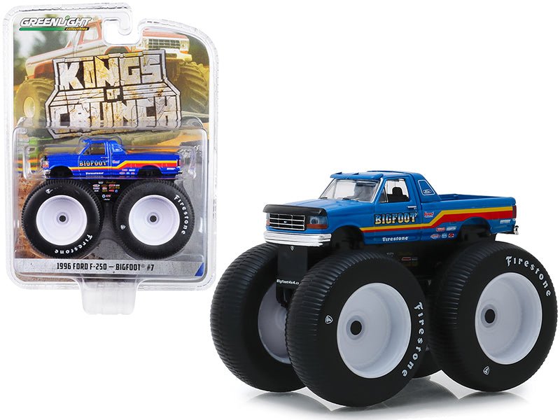 1996 Ford F-250 Monster Truck "Bigfoot #7" Metallic Blue with Stripes "Kings of Crunch" Series 5 1/64 Diecast Model Car by Greenlight  free shipping USA