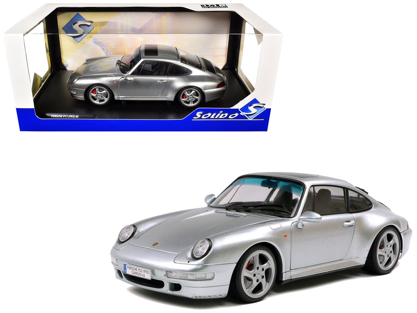 1996 Porsche 911 (993) 4S Polar Silver Metallic 1/18 Diecast Model Car by Solido  free shipping USA