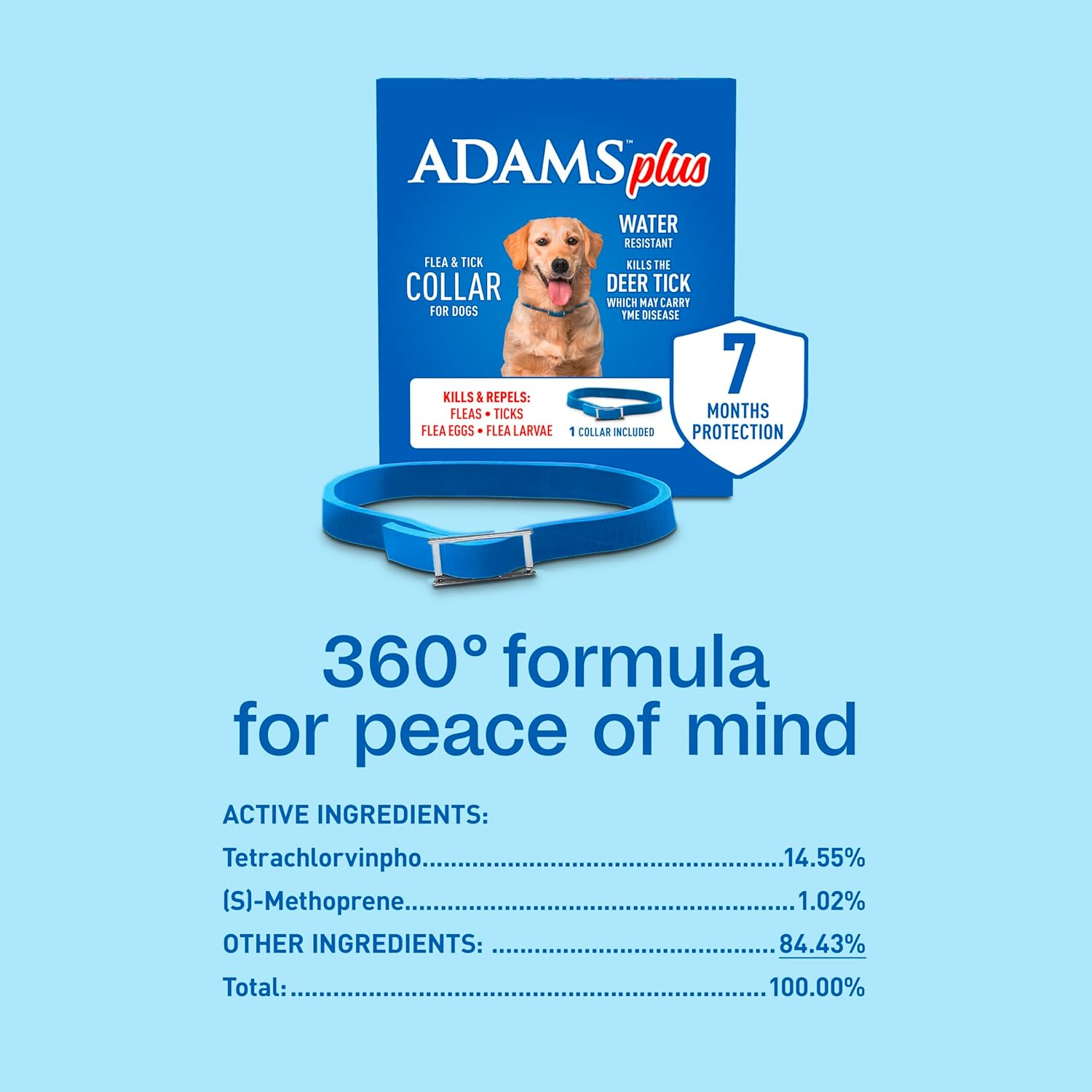 Adams Plus Flea Tick Collar Dogs 7-Month Large Dogs Puppies Kills Fleas Ticks